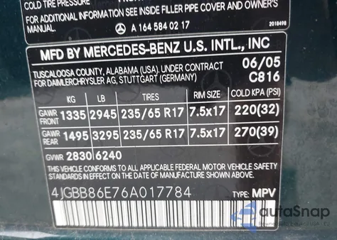 2006 Mercedes-Benz Ml 350 4Matic from USA, damaged, VIN 4JGBB86E76A017784